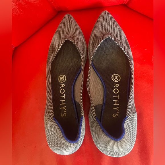 Rothys 'The Point' Solid Slip On Ballet Flat Shoes Birdseye Cloud Gray - Picture 5 of 7